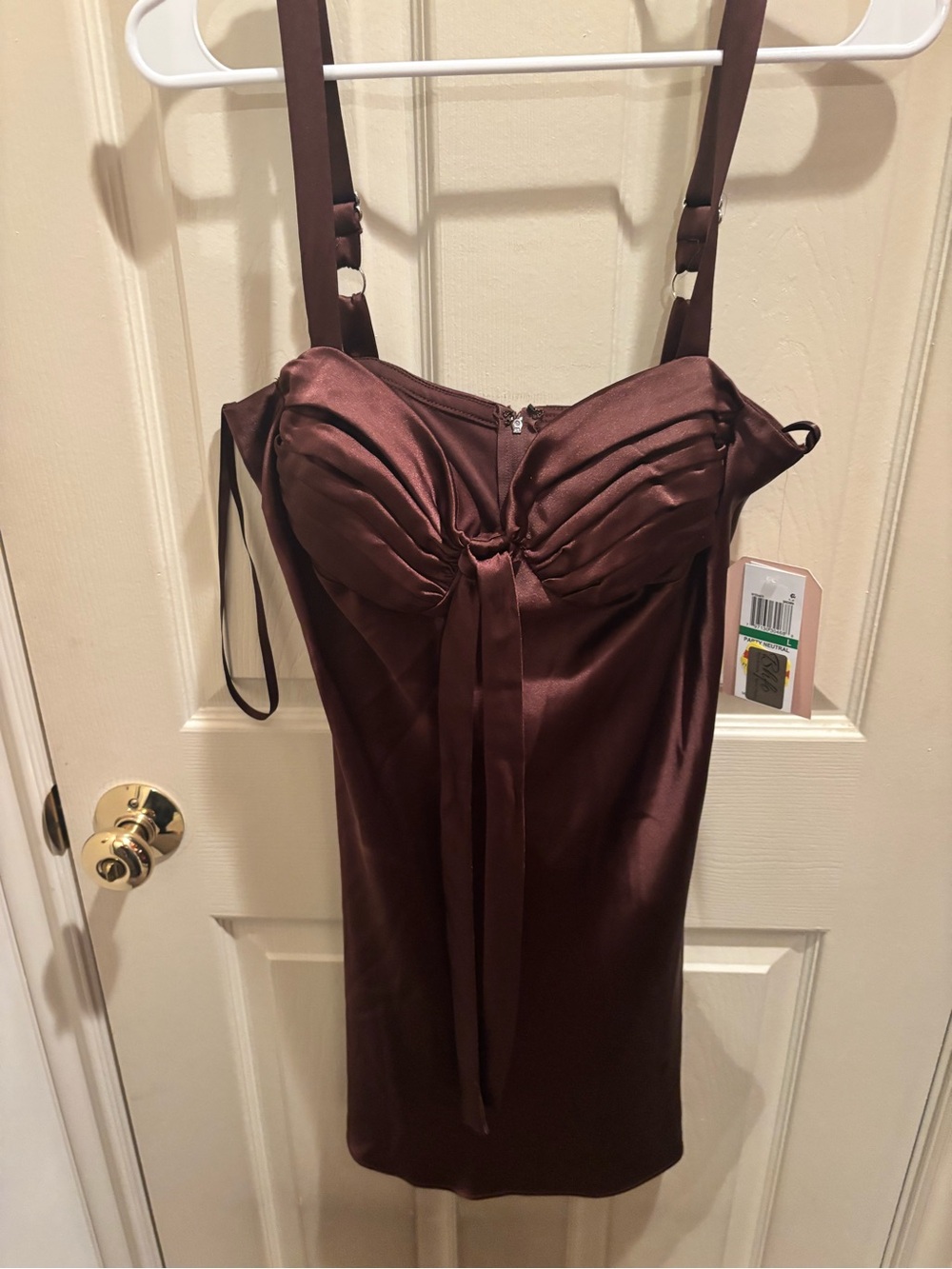 City Studio Brown Satin Mini Dress with Sweetheart Bodice